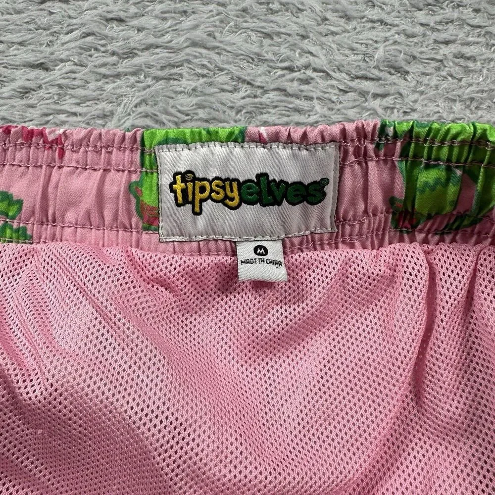 Tipsy Elves Swim Trunks Mens Medium Pink Dino Disco Dinosaur All Over‎ Print